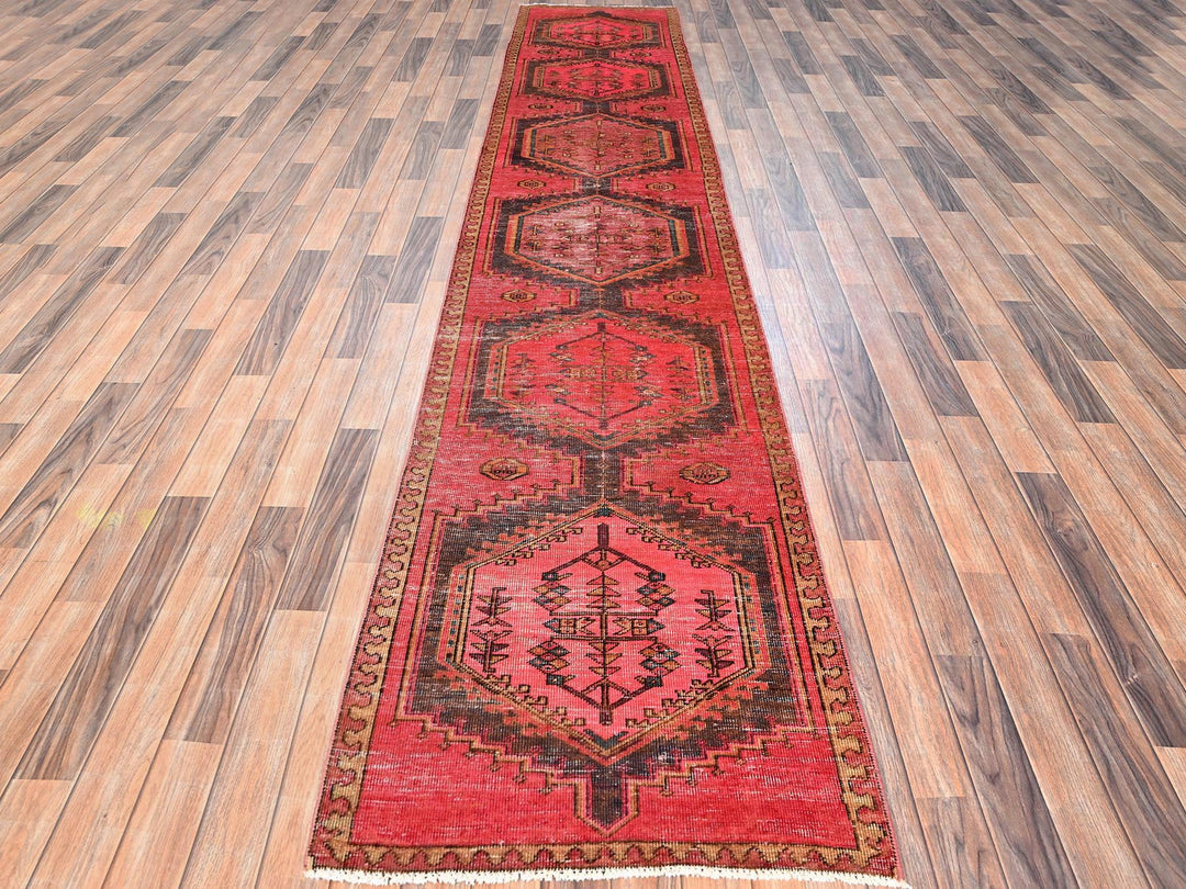2'8" x 13'6" Vintage Hand Knotted Pink Wool Runner Oriental Rug - MOA1021586