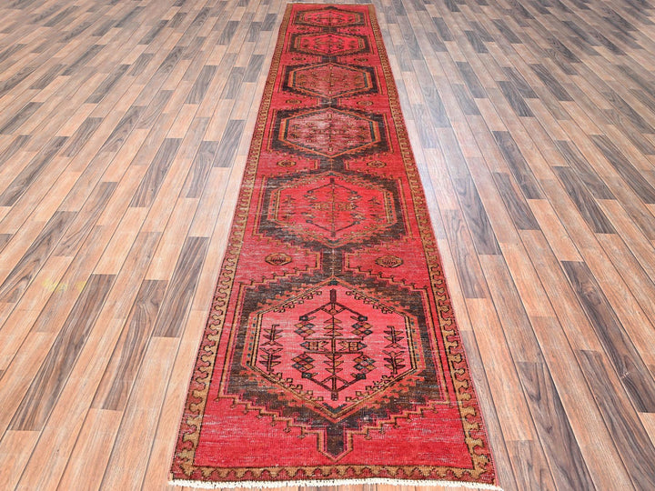 2'8" x 13'6" Vintage Hand Knotted Pink Wool Runner Oriental Rug - MOA1021586