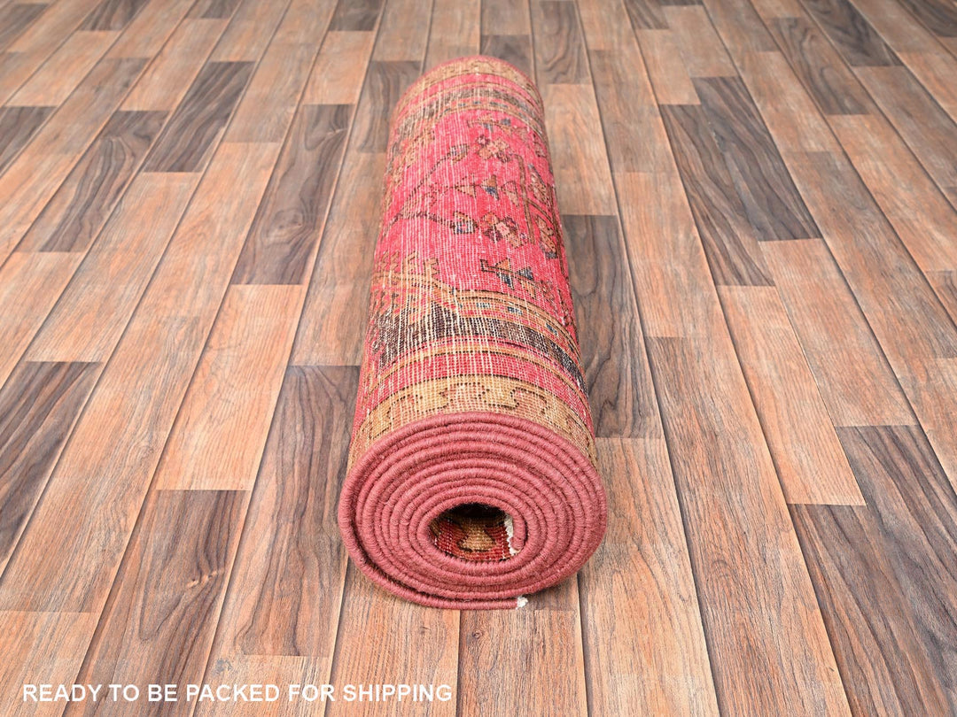 2'8" x 13'6" Vintage Hand Knotted Pink Wool Runner Oriental Rug - MOA1021586