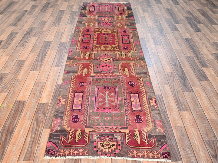 2'8" x 9'2" Vintage Hand Knotted Pink Wool Runner Oriental Rug - MOA1021587