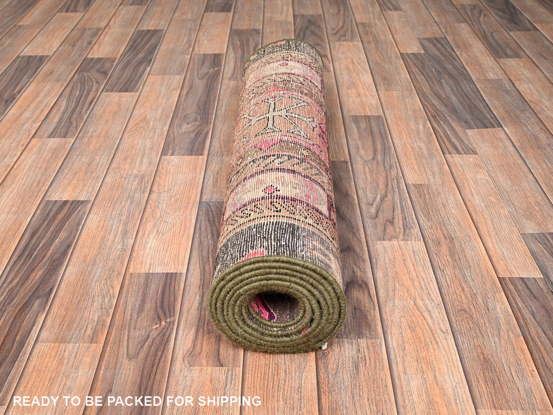 2'8" x 9'2" Vintage Hand Knotted Pink Wool Runner Oriental Rug - MOA1021587