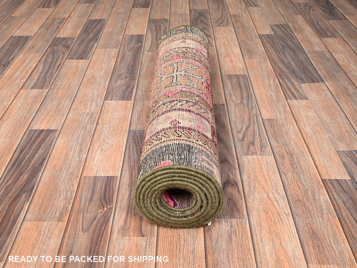 2'8" x 9'2" Vintage Hand Knotted Pink Wool Runner Oriental Rug - MOA1021587