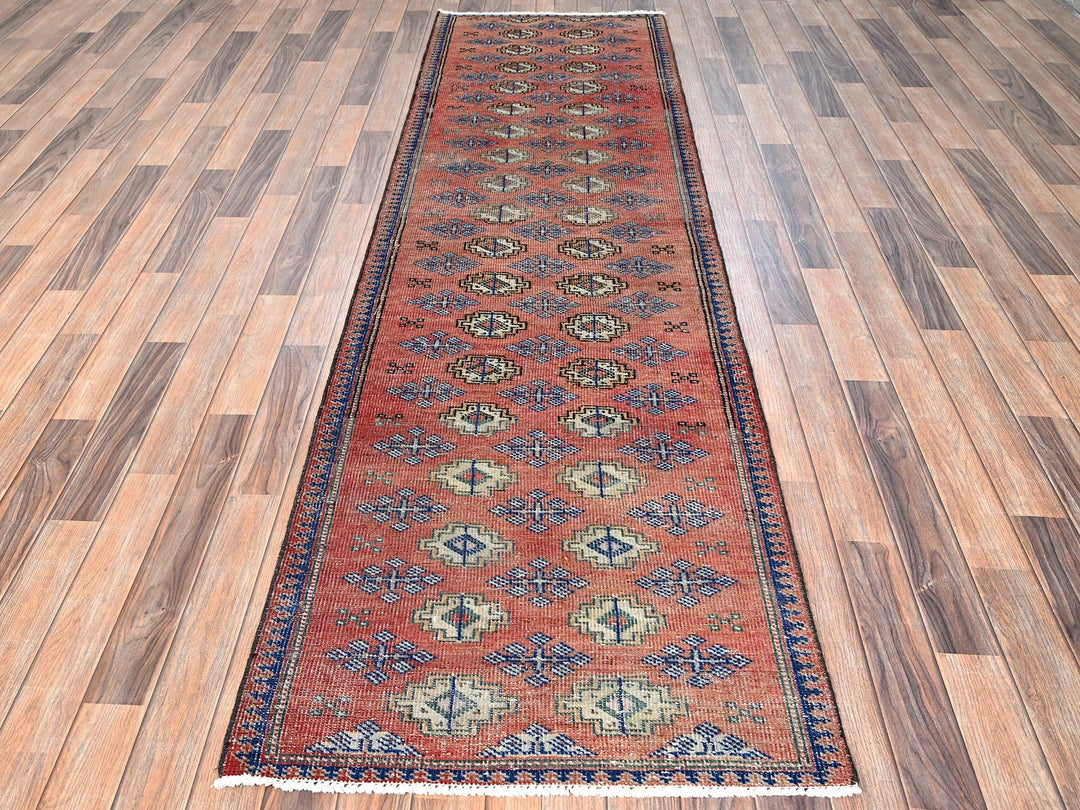 2'8" x 9'2" Vintage Hand Knotted Orange Wool Runner Oriental Rug - MOA1021590