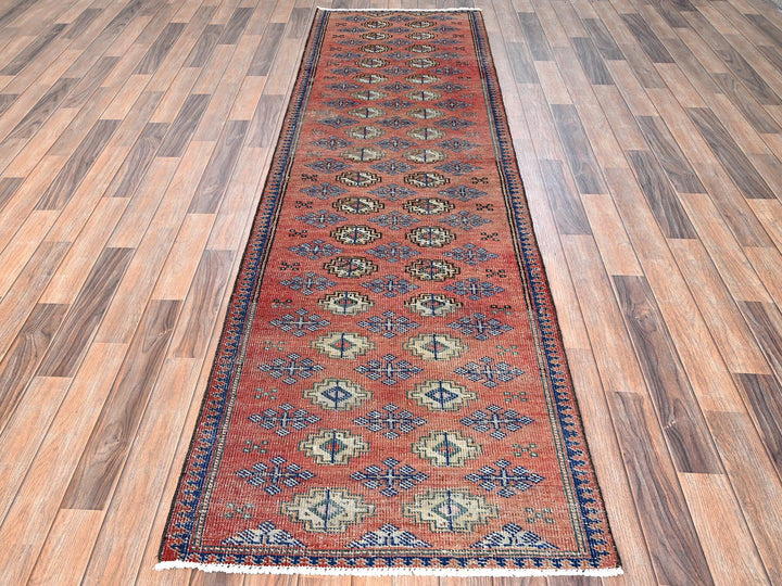 2'8" x 9'2" Vintage Hand Knotted Orange Wool Runner Oriental Rug - MOA1021590