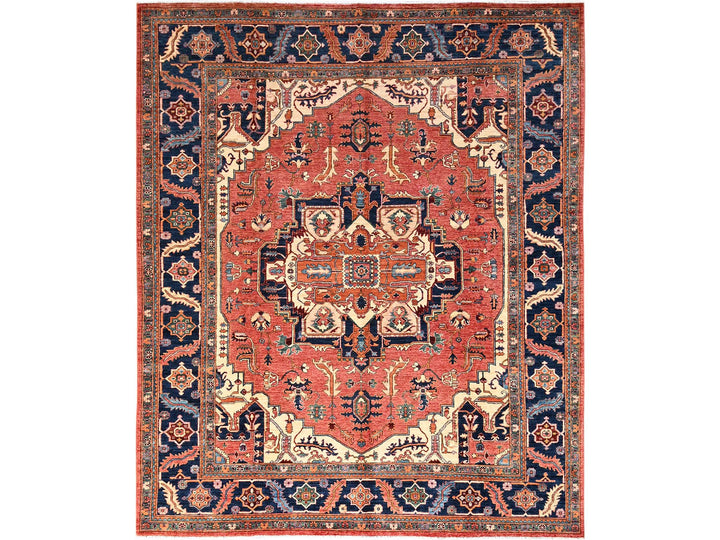 8'1" x 9'9" New Hand Knotted Red Wool Rectangle Oriental Rug - MOA1021594