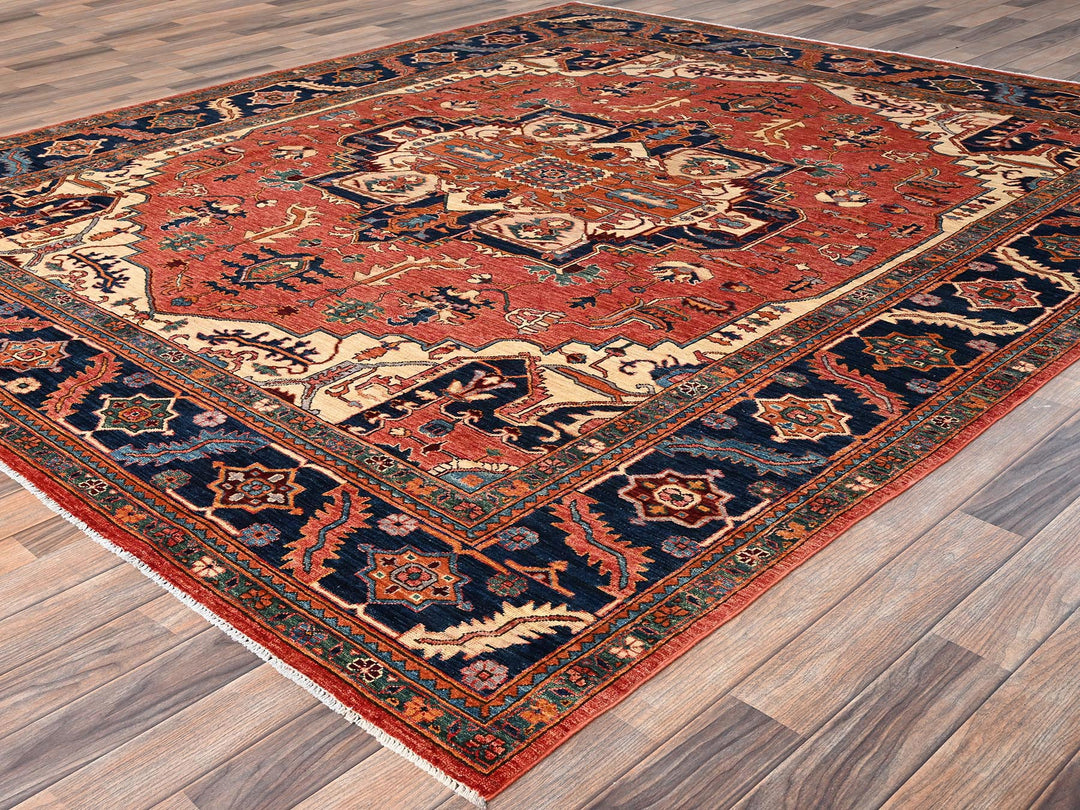 8'1" x 9'9" New Hand Knotted Red Wool Rectangle Oriental Rug - MOA1021594