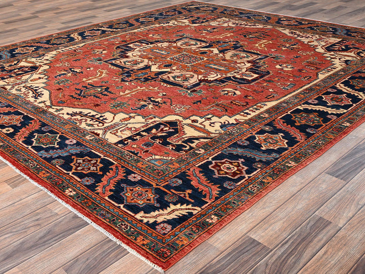 8'1" x 9'9" New Hand Knotted Red Wool Rectangle Oriental Rug - MOA1021594