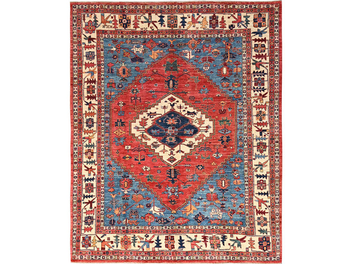 7'11" x 9'9" New Hand Knotted Red Wool Rectangle Oriental Rug - MOA1021595