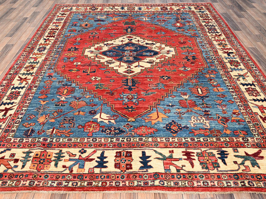 7'11" x 9'9" New Hand Knotted Red Wool Rectangle Oriental Rug - MOA1021595