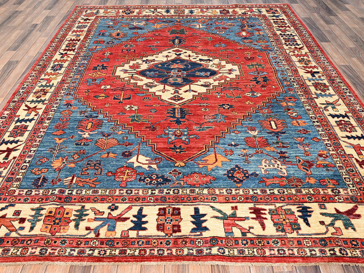 7'11" x 9'9" New Hand Knotted Red Wool Rectangle Oriental Rug - MOA1021595