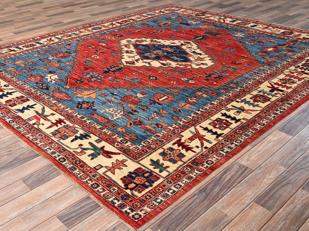 7'11" x 9'9" New Hand Knotted Red Wool Rectangle Oriental Rug - MOA1021595