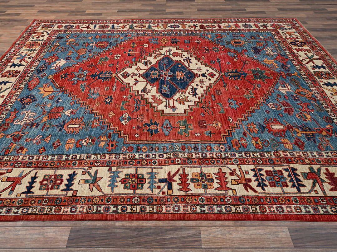 7'11" x 9'9" New Hand Knotted Red Wool Rectangle Oriental Rug - MOA1021595