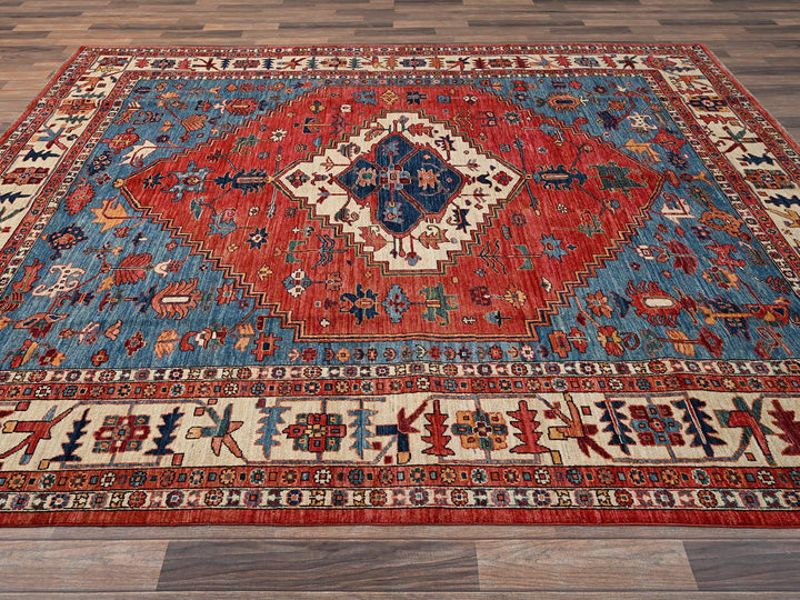 7'11" x 9'9" New Hand Knotted Red Wool Rectangle Oriental Rug - MOA1021595