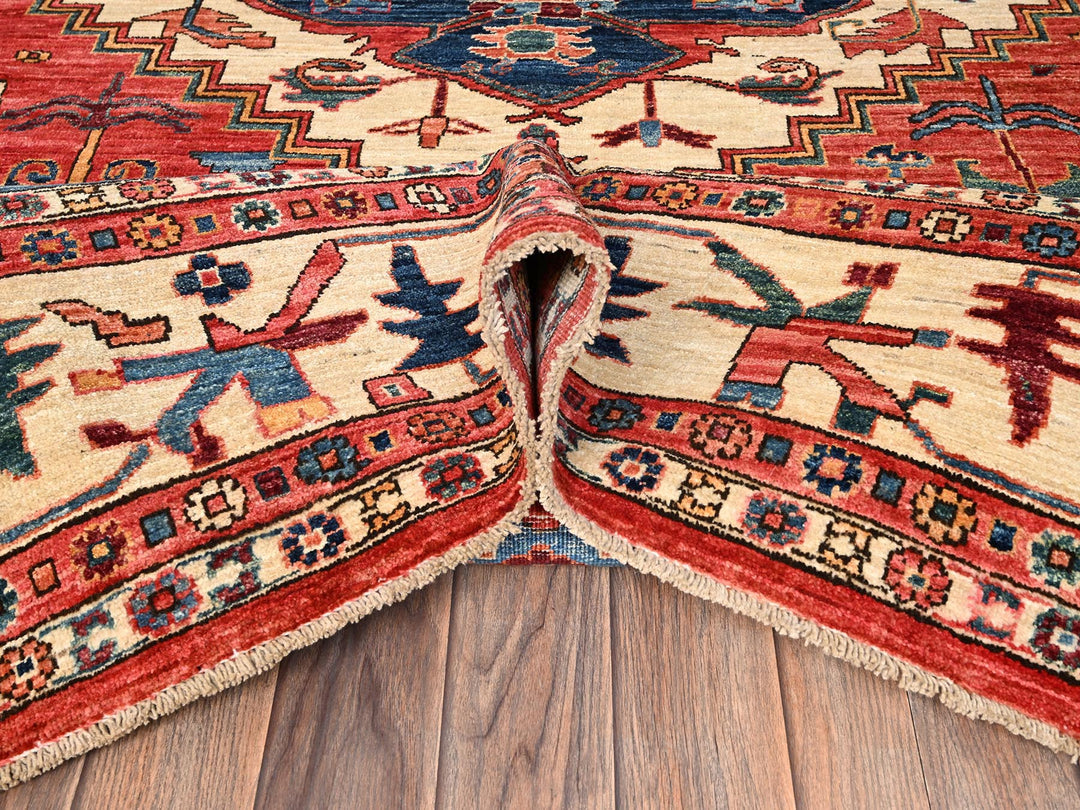 7'11" x 9'9" New Hand Knotted Red Wool Rectangle Oriental Rug - MOA1021595