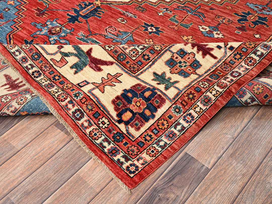 7'11" x 9'9" New Hand Knotted Red Wool Rectangle Oriental Rug - MOA1021595