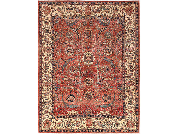 8'0" x 10'6" New Hand Knotted Orange Wool Rectangle Oriental Rug - MOA1021597