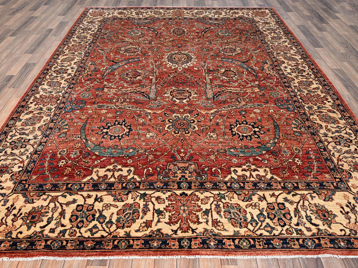 8'0" x 10'6" New Hand Knotted Orange Wool Rectangle Oriental Rug - MOA1021597