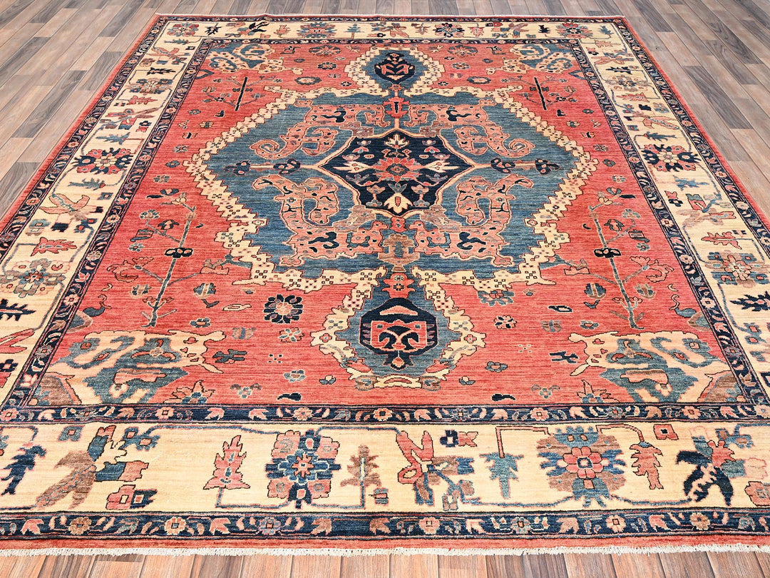 8'2" x 9'5" New Hand Knotted Red Wool Rectangle Oriental Rug - MOA1021598