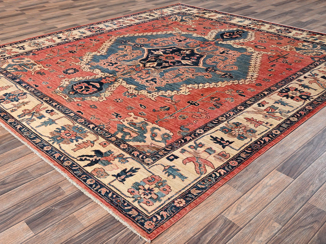 8'2" x 9'5" New Hand Knotted Red Wool Rectangle Oriental Rug - MOA1021598