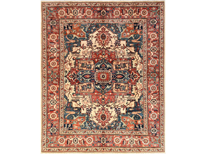 8'0" x 9'9" New Hand Knotted Beige Wool Rectangle Oriental Rug - MOA1021599