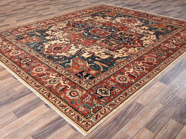 8'0" x 9'9" New Hand Knotted Beige Wool Rectangle Oriental Rug - MOA1021599