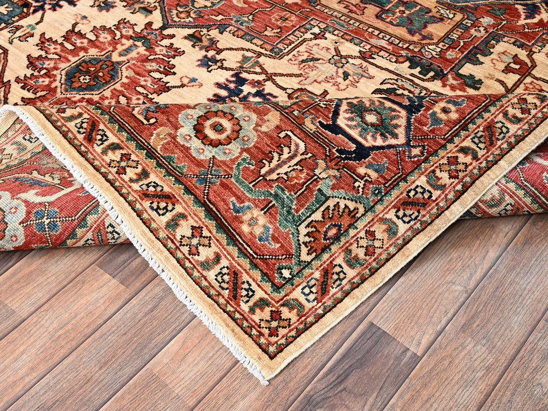 8'0" x 9'9" New Hand Knotted Beige Wool Rectangle Oriental Rug - MOA1021599