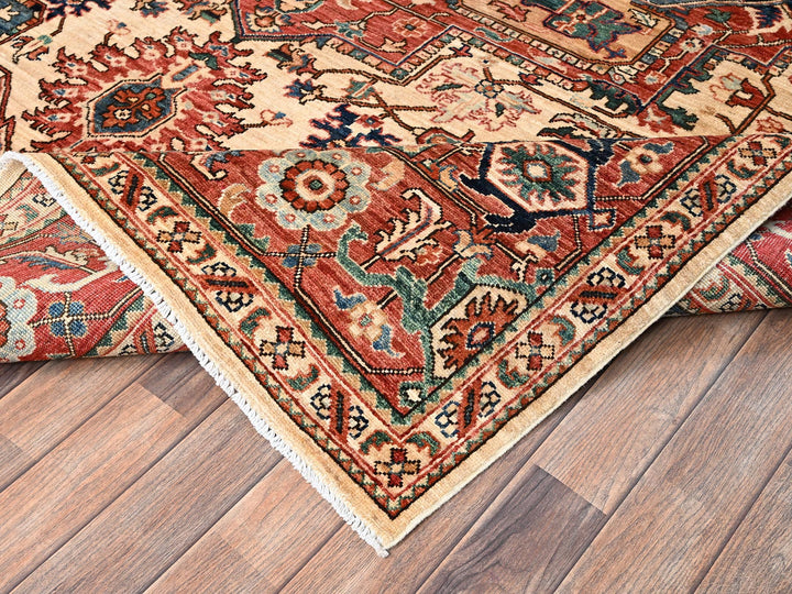 8'0" x 9'9" New Hand Knotted Beige Wool Rectangle Oriental Rug - MOA1021599