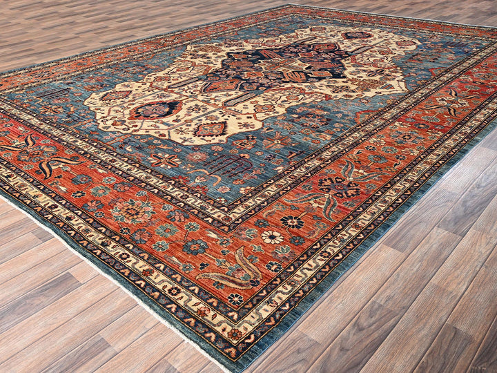 10'2" x 14'6" New Hand Knotted Blue Wool Rectangle Oriental Rug - MOA1021600