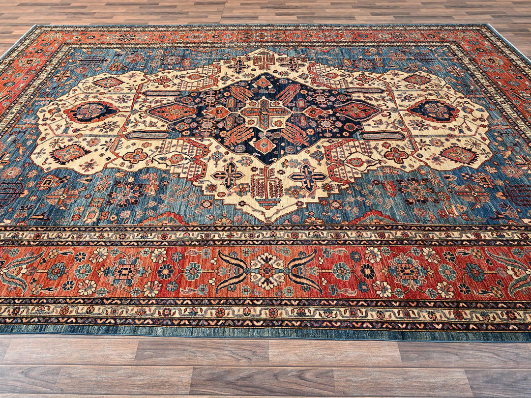 10'2" x 14'6" New Hand Knotted Blue Wool Rectangle Oriental Rug - MOA1021600