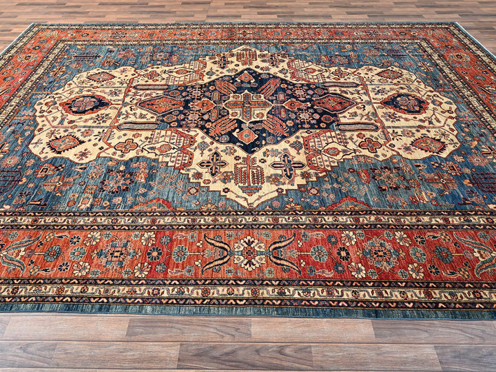 10'2" x 14'6" New Hand Knotted Blue Wool Rectangle Oriental Rug - MOA1021600