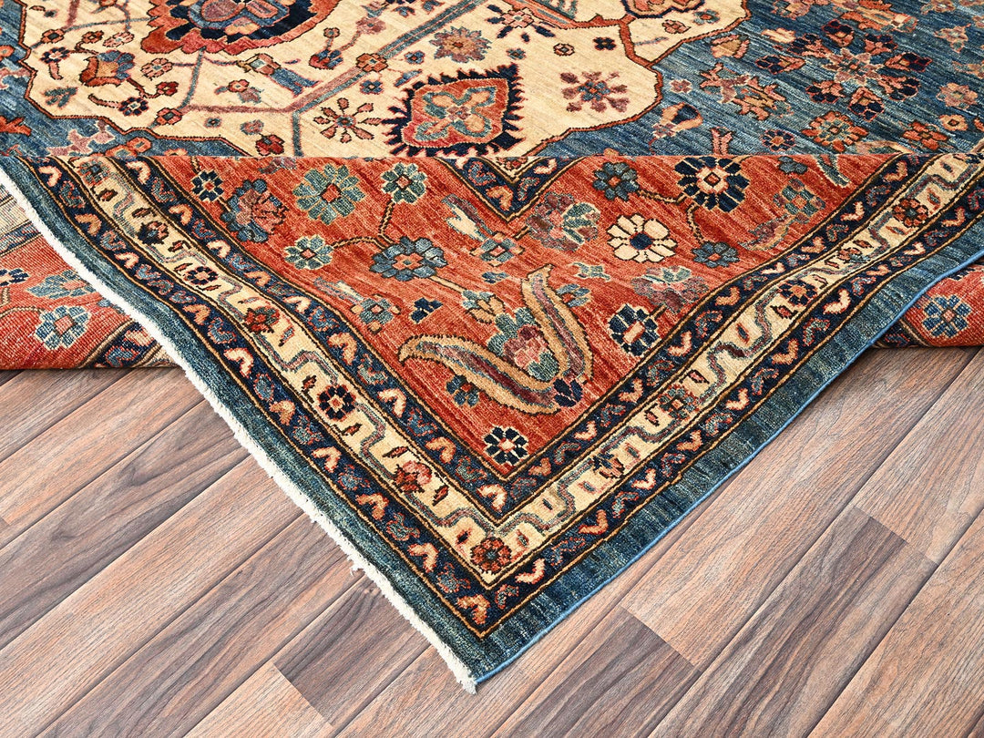 10'2" x 14'6" New Hand Knotted Blue Wool Rectangle Oriental Rug - MOA1021600