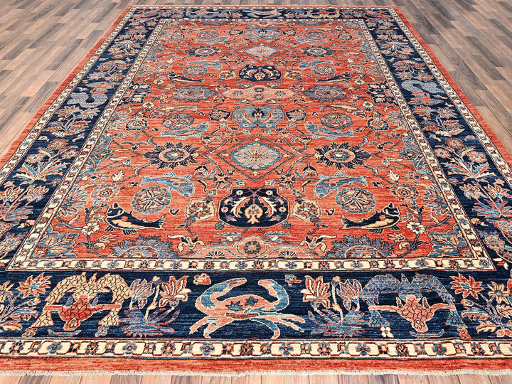 9'1" x 11'10" New Hand Knotted Orange Wool Rectangle Oriental Rug - MOA1021602