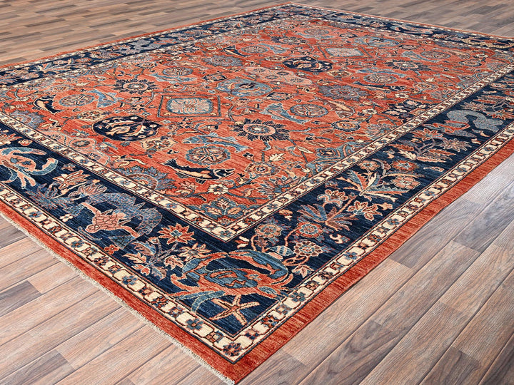 9'1" x 11'10" New Hand Knotted Orange Wool Rectangle Oriental Rug - MOA1021602