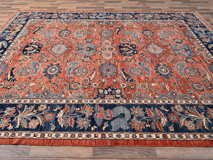 9'1" x 11'10" New Hand Knotted Orange Wool Rectangle Oriental Rug - MOA1021602