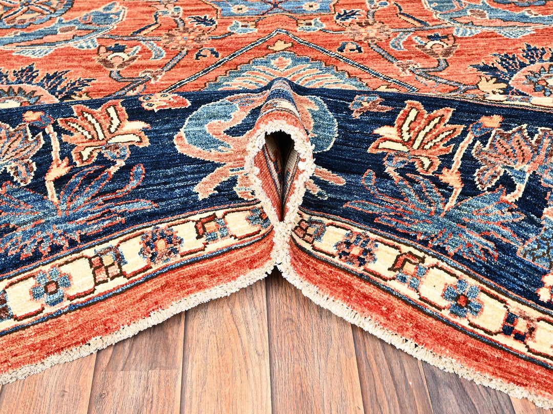 9'1" x 11'10" New Hand Knotted Orange Wool Rectangle Oriental Rug - MOA1021602