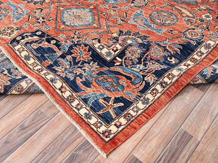 9'1" x 11'10" New Hand Knotted Orange Wool Rectangle Oriental Rug - MOA1021602