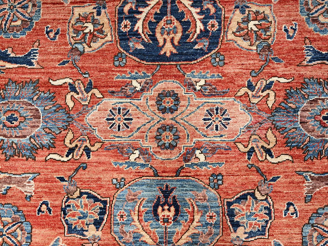 9'1" x 11'10" New Hand Knotted Orange Wool Rectangle Oriental Rug - MOA1021602