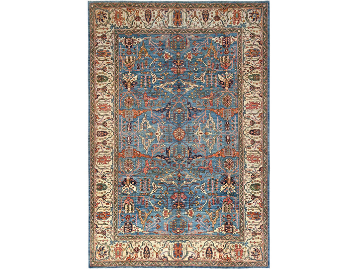 8'1" x 11'11" New Hand Knotted Blue Wool Rectangle Oriental Rug - MOA1021604