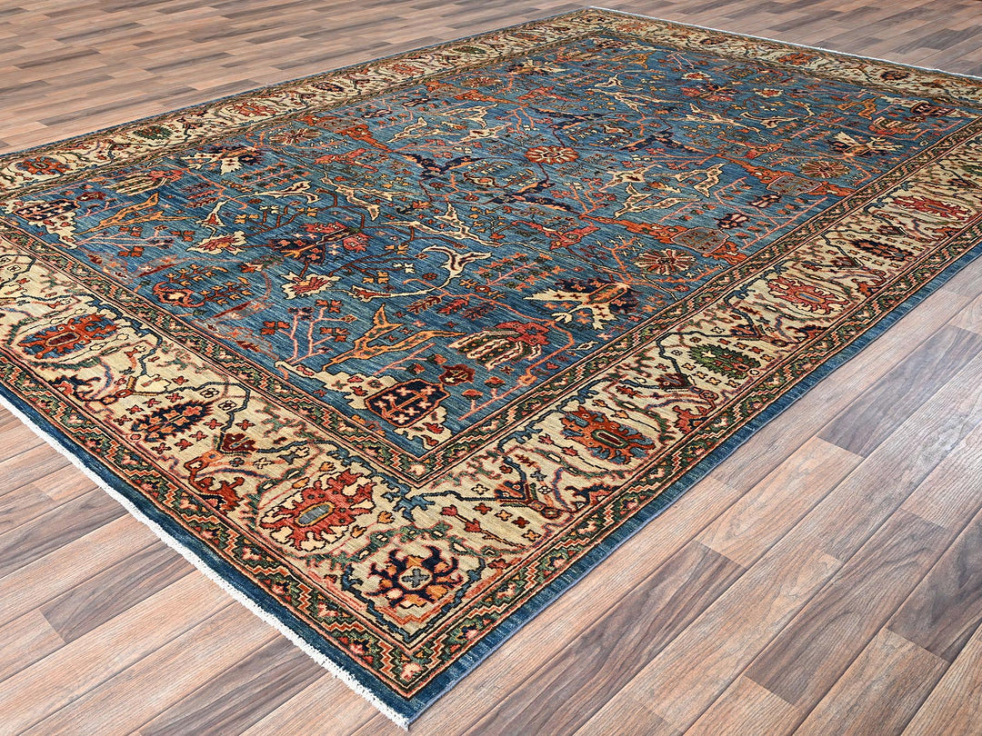 8'1" x 11'11" New Hand Knotted Blue Wool Rectangle Oriental Rug - MOA1021604