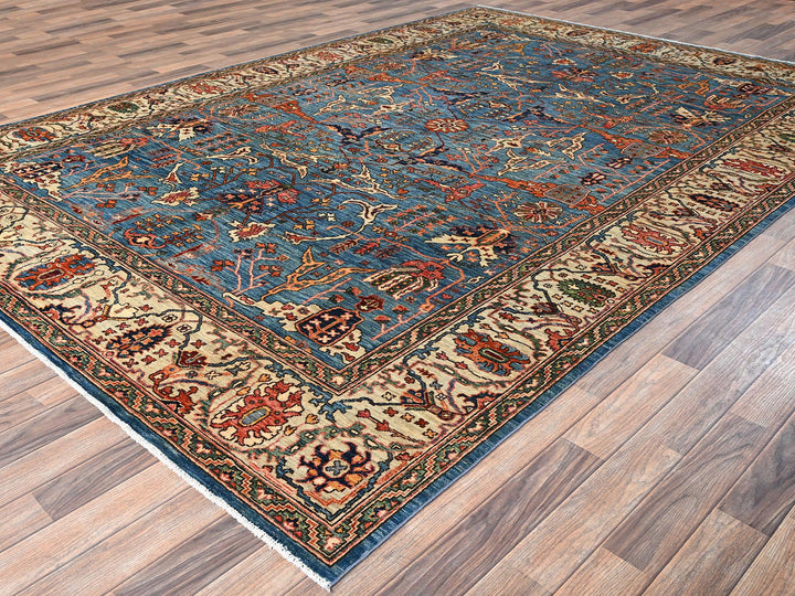 8'1" x 11'11" New Hand Knotted Blue Wool Rectangle Oriental Rug - MOA1021604