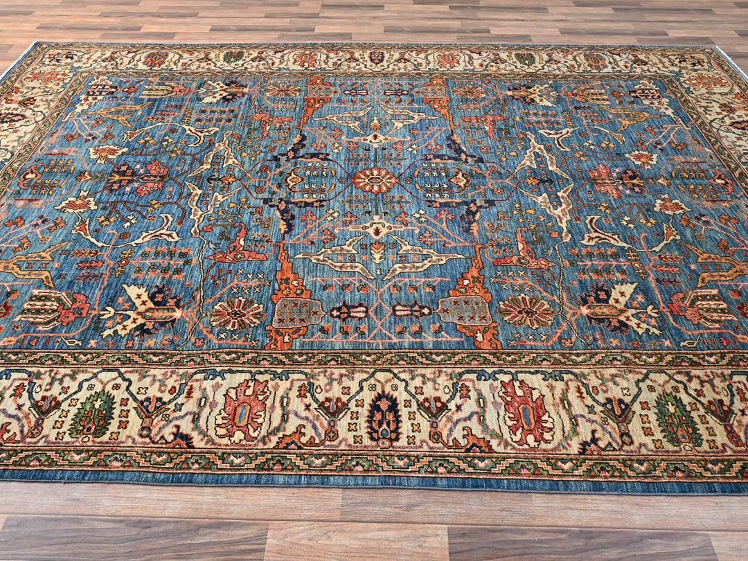 8'1" x 11'11" New Hand Knotted Blue Wool Rectangle Oriental Rug - MOA1021604