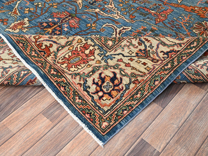 8'1" x 11'11" New Hand Knotted Blue Wool Rectangle Oriental Rug - MOA1021604