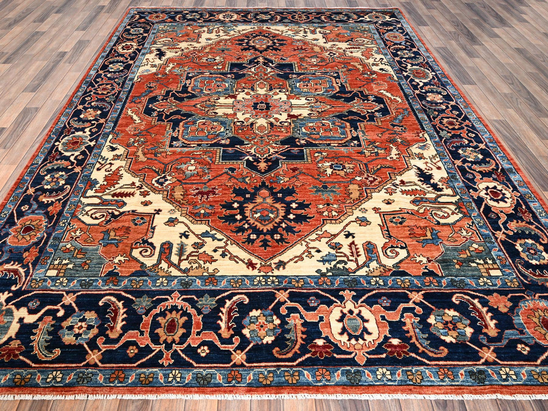 8'0" x 10'10" New Hand Knotted Orange Wool Rectangle Oriental Rug - MOA1021605