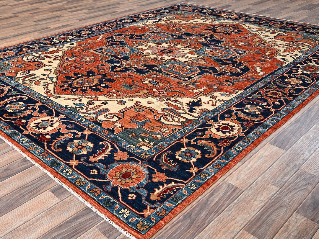 8'0" x 10'10" New Hand Knotted Orange Wool Rectangle Oriental Rug - MOA1021605