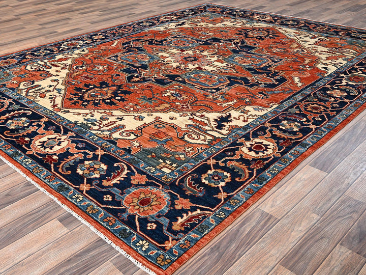 8'0" x 10'10" New Hand Knotted Orange Wool Rectangle Oriental Rug - MOA1021605