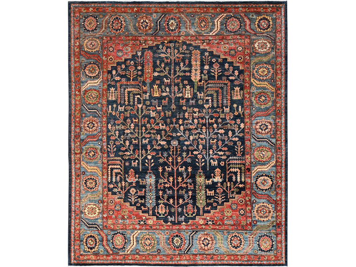 8'2" x 9'10" New Hand Knotted Blue Wool Rectangle Oriental Rug - MOA1021606