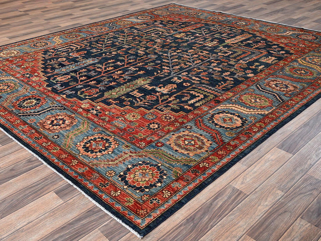 8'2" x 9'10" New Hand Knotted Blue Wool Rectangle Oriental Rug - MOA1021606