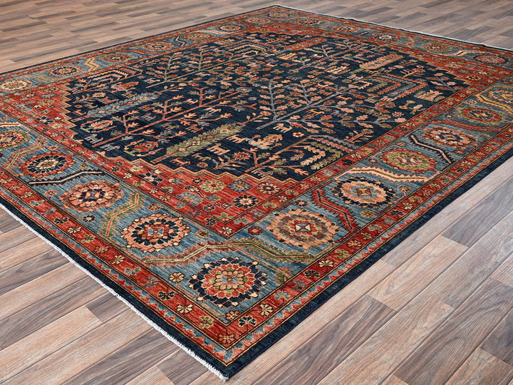 8'2" x 9'10" New Hand Knotted Blue Wool Rectangle Oriental Rug - MOA1021606