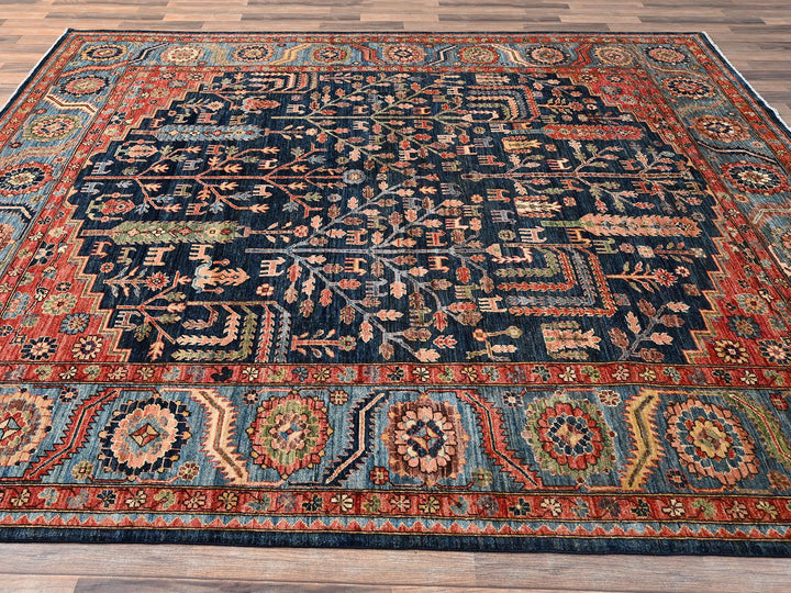 8'2" x 9'10" New Hand Knotted Blue Wool Rectangle Oriental Rug - MOA1021606