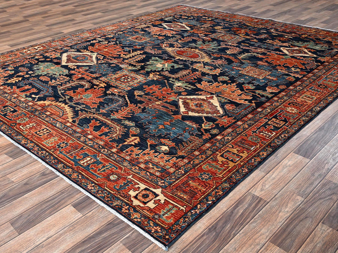 8'4" x 10'2" New Hand Knotted Blue Wool Rectangle Oriental Rug - MOA1021607